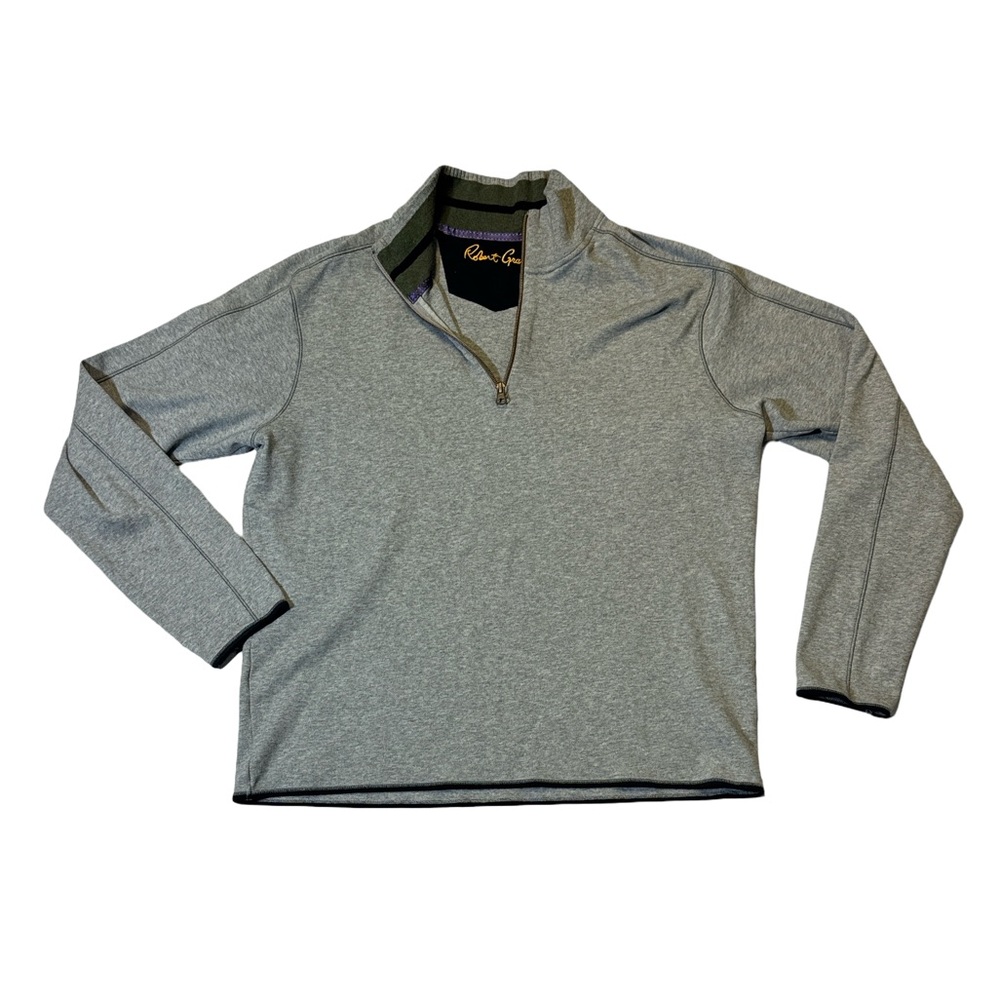Robert Graham mens XL gray solid 100% cotton 1/4 zip pullover sweater EUC